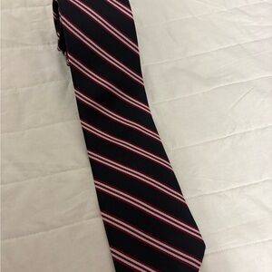 Equus Classic Men's Repp Silk Tie Black with Red & White Stripes